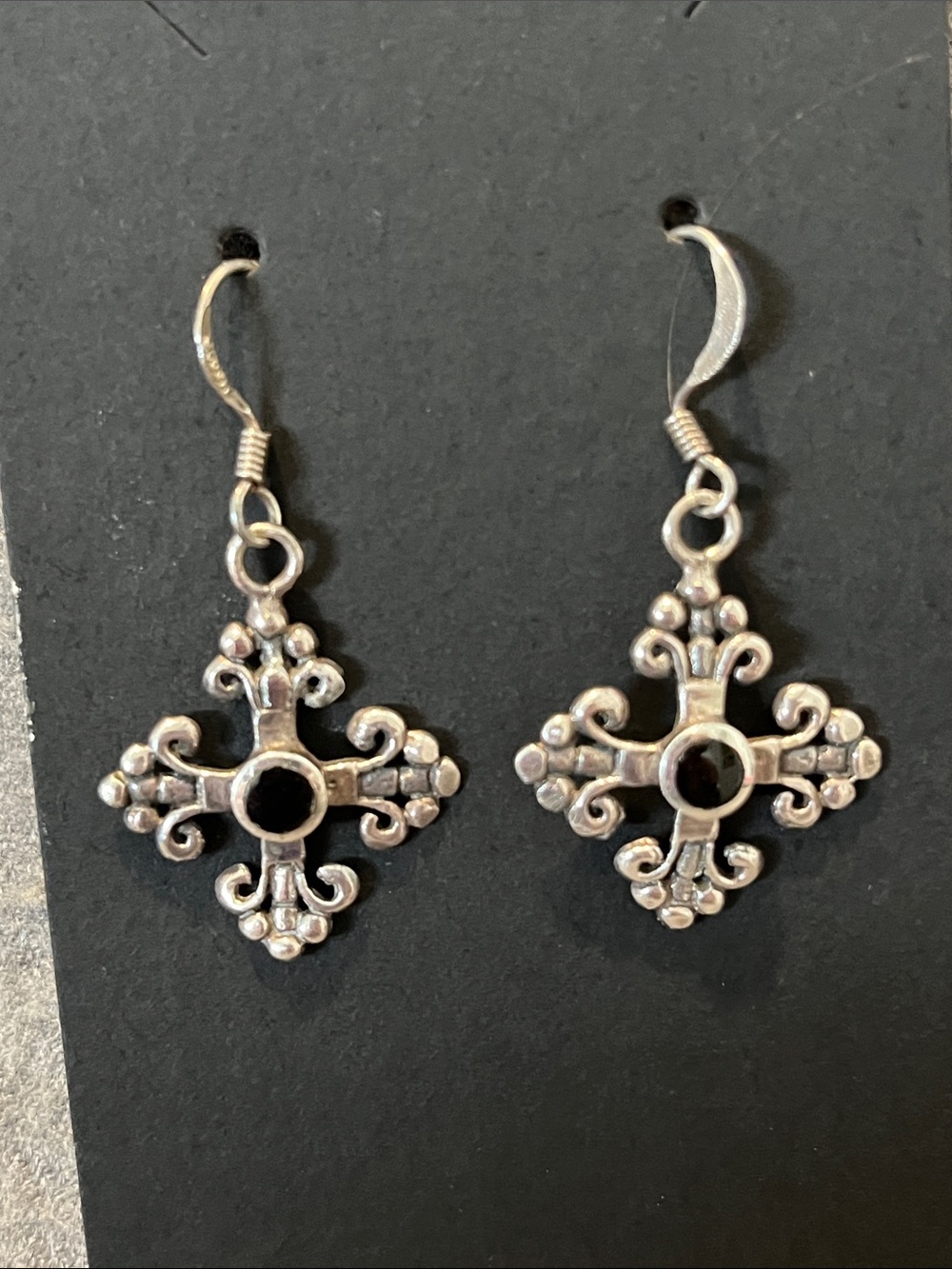 Sterling Maltese Cross Black Onyx Earrings